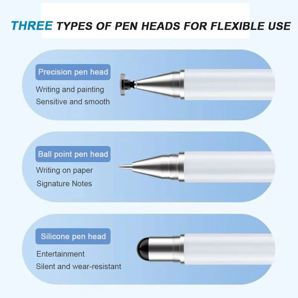 Stylus Pen, 3-in-1 Multifunctional Portable, Touch Screen Pen for iPad Android Phones Tablets